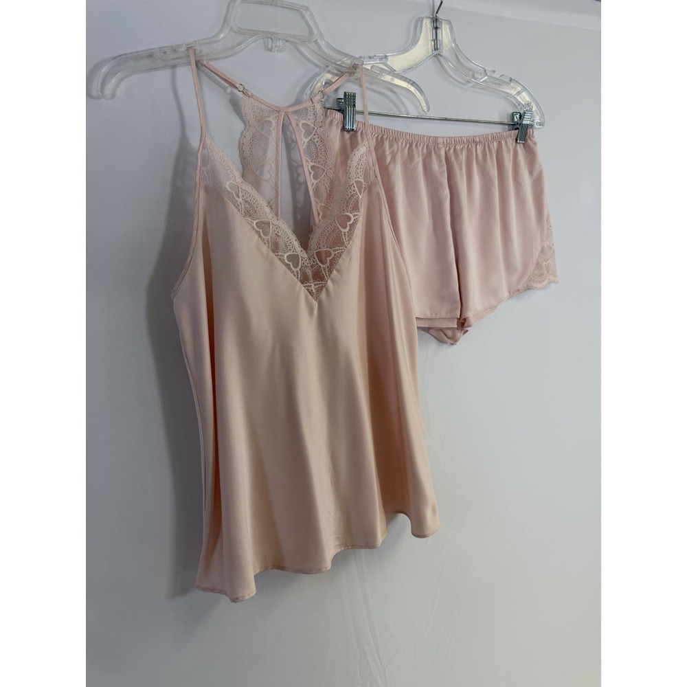 NWOT Flora by Flora Nikrooz M Kit Heart Lace Cami & Tap Shorts Pajama Set Pink - Picture 3 of 14